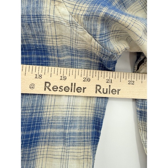 Taylor Stitch Shirt Mens Medium 40 Blue Beige Plaid 100% Linen Button Up - Picture 8 of 9
